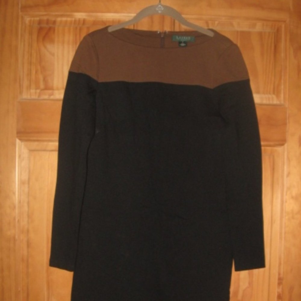 Lauren Ralph Lauren Black/Brown Long Sleeve Dress